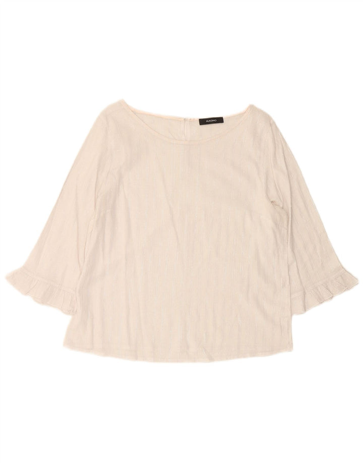 RAGNO Womens 3/4 Sleeve Crop Blouse Top UK 12 Medium White Striped