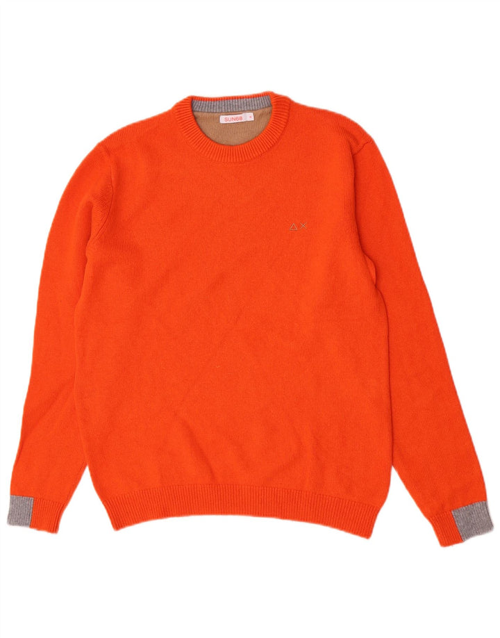 Sun68 Mens Crew Neck Jumper Sweater Medium Orange Merino Wool