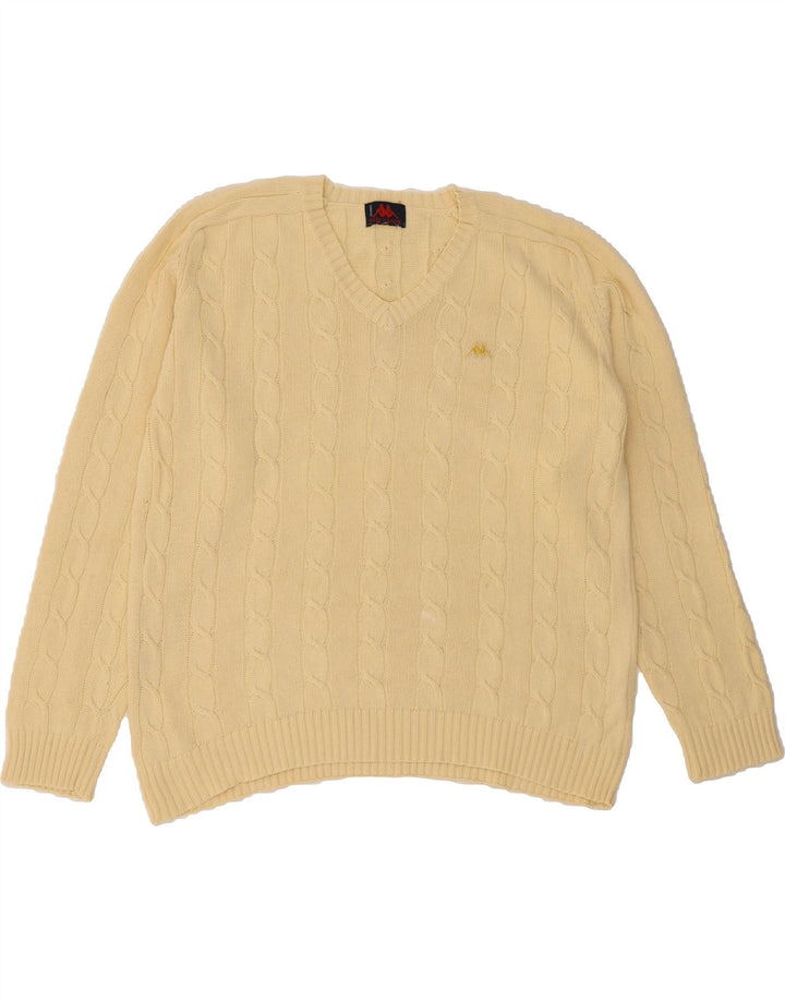 KAPPA Mens V-Neck Jumper Sweater Medium Beige Cotton Vintage Kappa and Second-Hand Kappa from Messina Hembry 