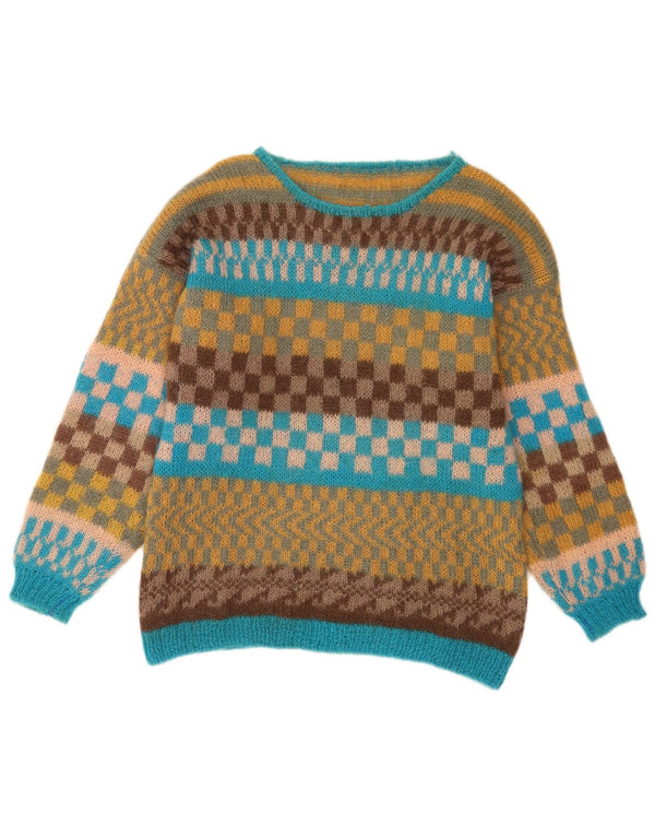 vintage Mens Boat Neck Jumper Pull Moyen Multicolore Géométrique