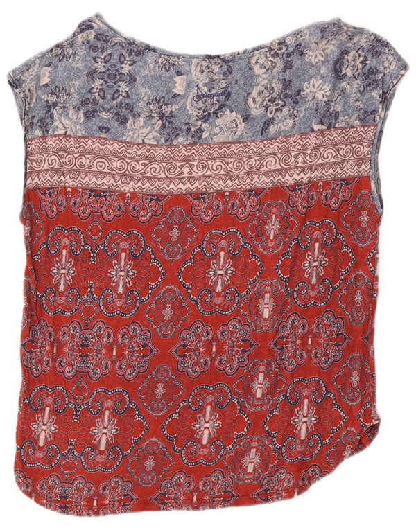Desigual Dame ærmeløs bluse Top UK 14 Medium Rød Paisley Bomuld