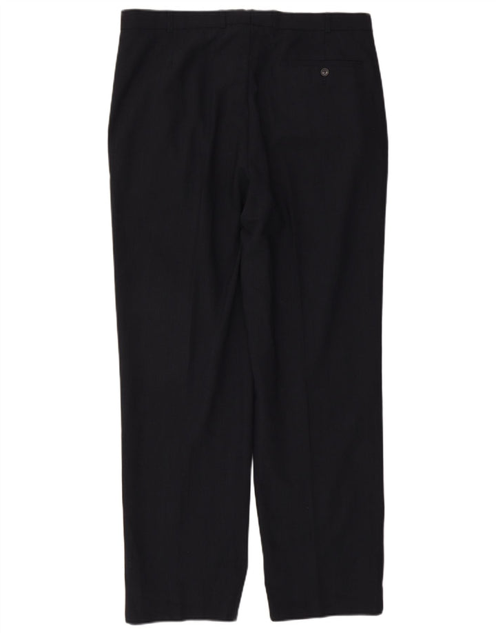 Marks & Spencer Mens Pegged Suit Trousers W36 L31 Navy Blue Polyester