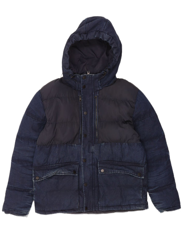 Męska ocieplana kurtka z kapturem Zara UK 42 XL, granatowa, bawełniana