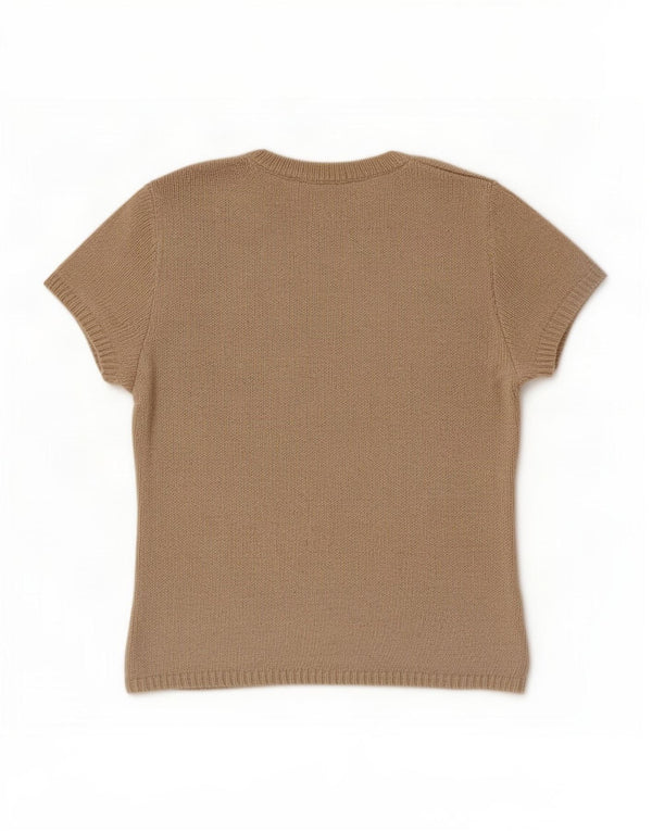 Maglione corto con scollo a barca a maniche corte da donna Zara UK 12 Beige medio