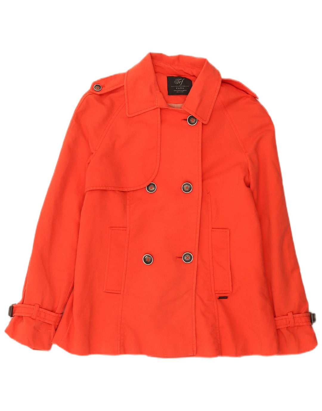 Zara Womens Short Trench Coat UK 12 Medium Orange Cotton