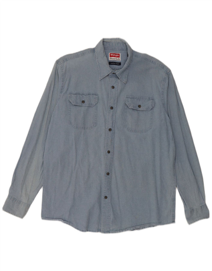 Wrangler Mens Denim Shirt Large Blue Cotton