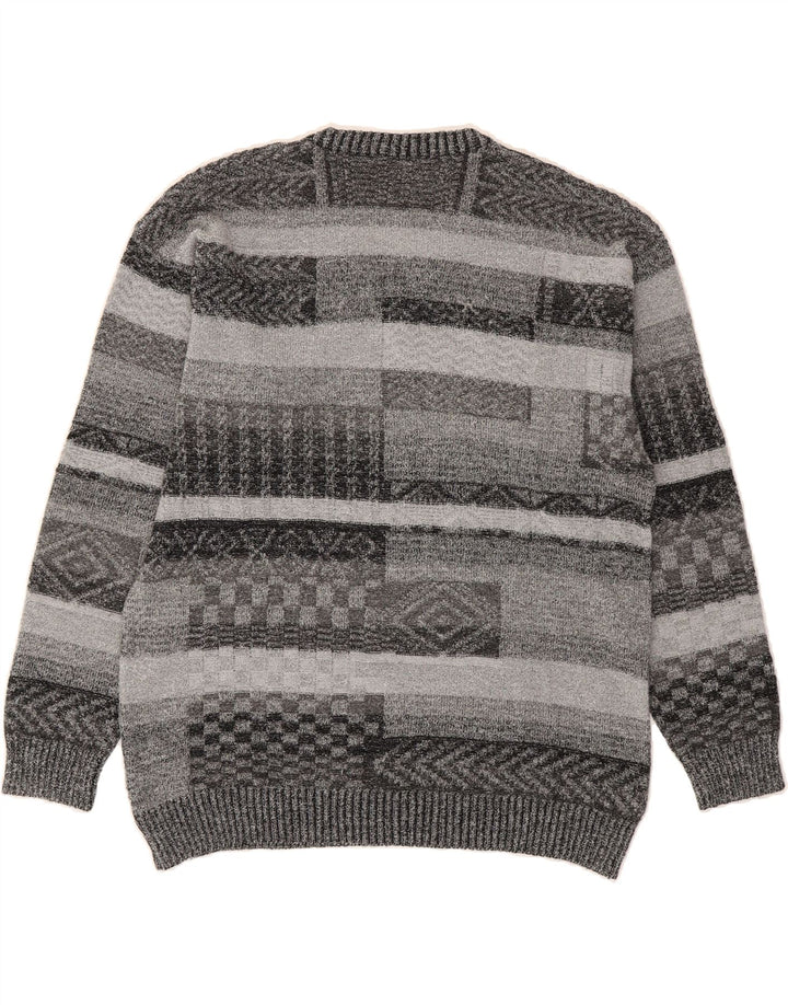 FABER Mens V-Neck Jumper Sweater XL Grey Geometric Vintage Faber and Second-Hand Faber from Messina Hembry 