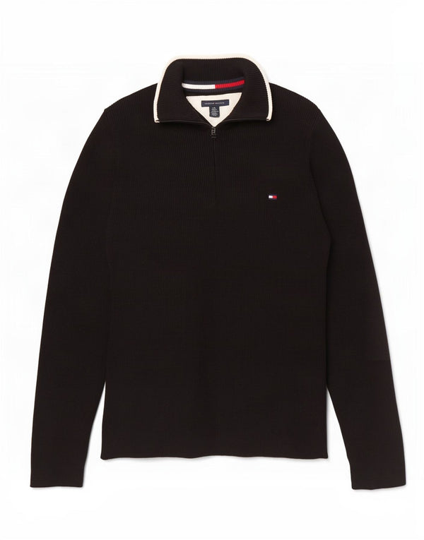 Maglione maglione con zip da donna Tommy Hilfiger UK 14 grande cotone nero
