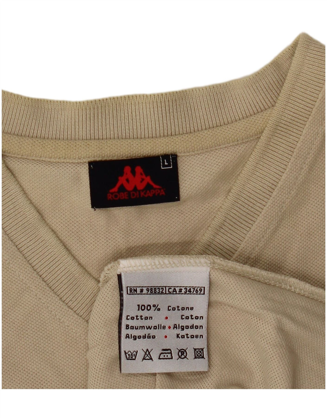Kappa Mens T-Shirt Top Large Beige Cotton