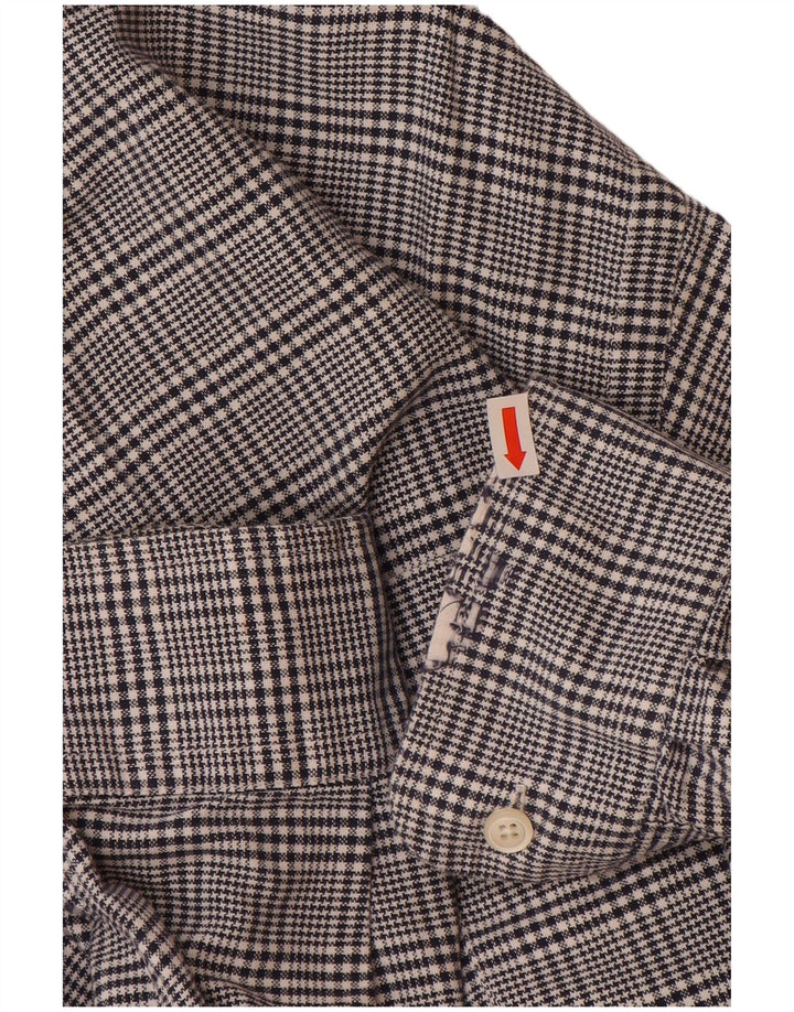 NAUTICA Mens Flannel Shirt Medium Navy Blue Houndstooth Cotton