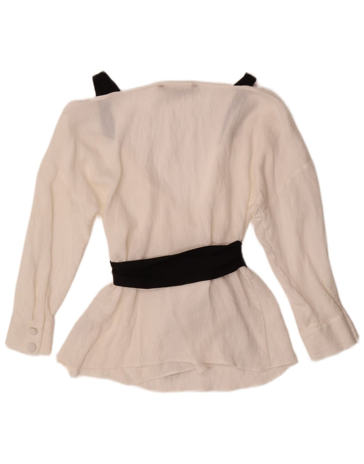 ZARA Womens 3/4 Sleeve Wrap Shirt Blouse UK 10 Small White Polyester