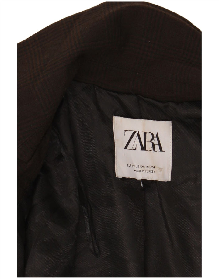 Giacca blazer corta da donna a 1 bottone Zara UK 6 XS pied de poule marrone