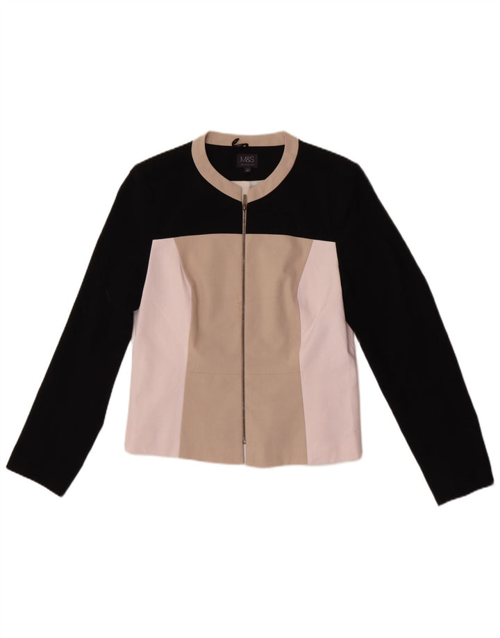 Marks & Spencer Womens Bomber Jacket UK 12 Medium Beige Colourblock