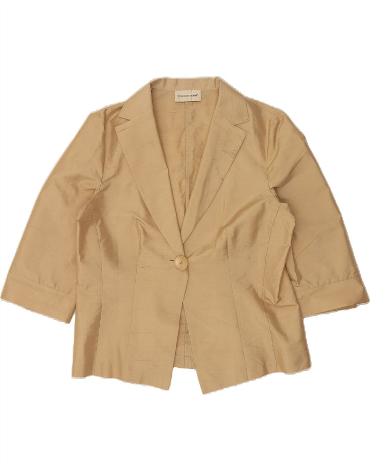 TOUJOURS Womens 1 Button 3/4 Sleeve Blazer Jacket IT 52 2XL Beige Silk Vintage Toujours and Second-Hand Toujours from Messina Hembry 