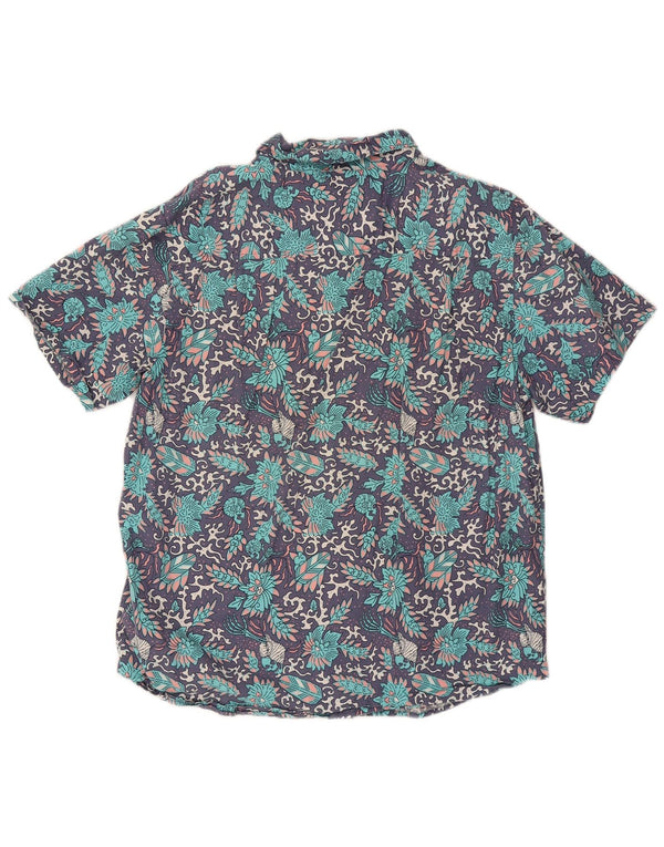 Hurley Mens Short Sleeve Shirt Large Blue Floral Cotton