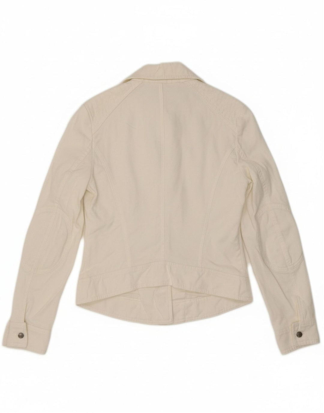 BENETTON Womens Crop Biker Jacket UK 12 Medium White Cotton Vintage Benetton and Second-Hand Benetton from Messina Hembry 