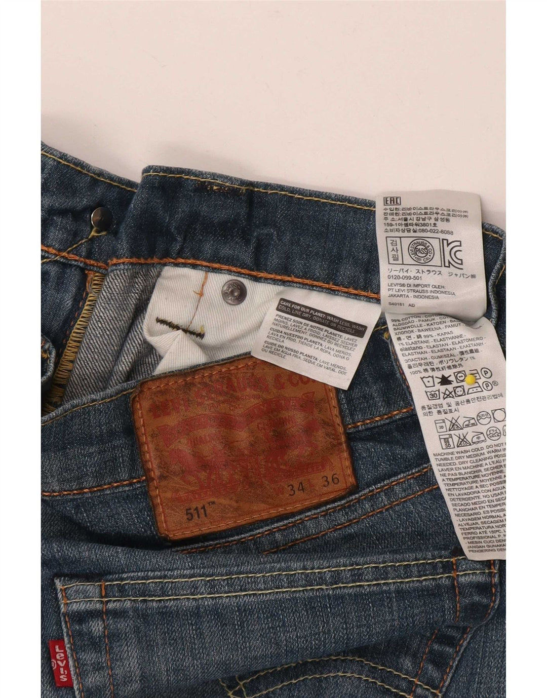 Levi's Herre 511 Slim Jeans W34 L36 Blå Bomuld