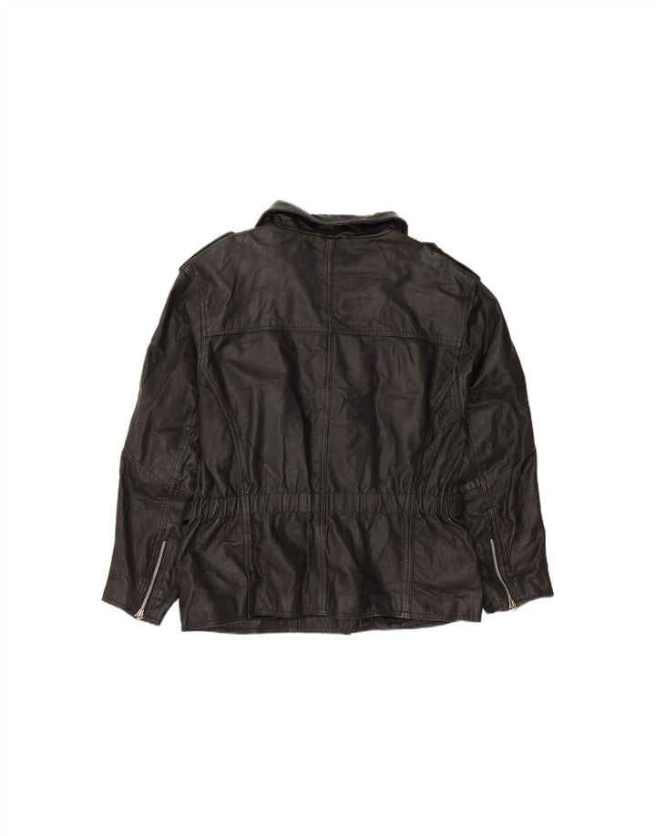 FRONT LINE Womens Leather Biker Jacket UK 14 Medium Black Leather Vintage Front Line and Second-Hand Front Line from Messina Hembry 