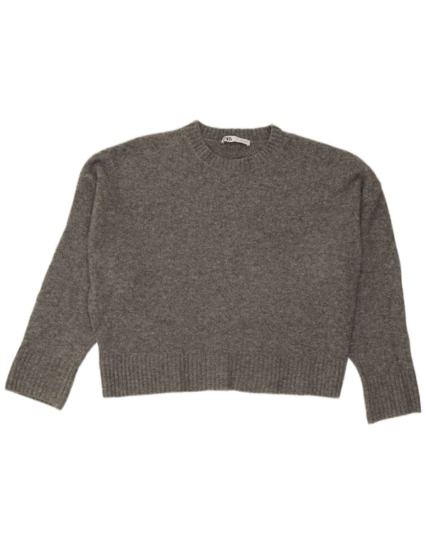Zara Womens Oversized Crew Neck Jumper Sweater UK 10 Small Grey Acryl