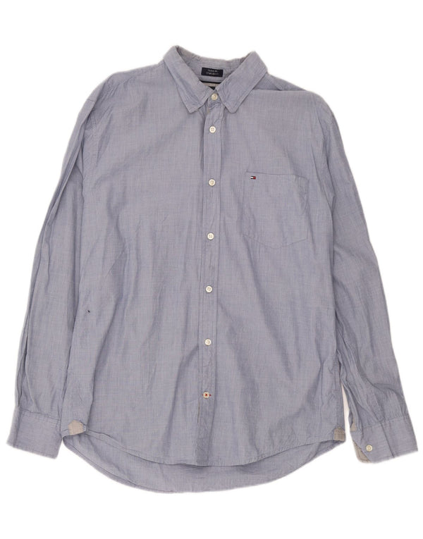 Tommy Hilfiger Mens Custom Fit Shirt Size 16 1/2 17 Large Navy Blue Cotton