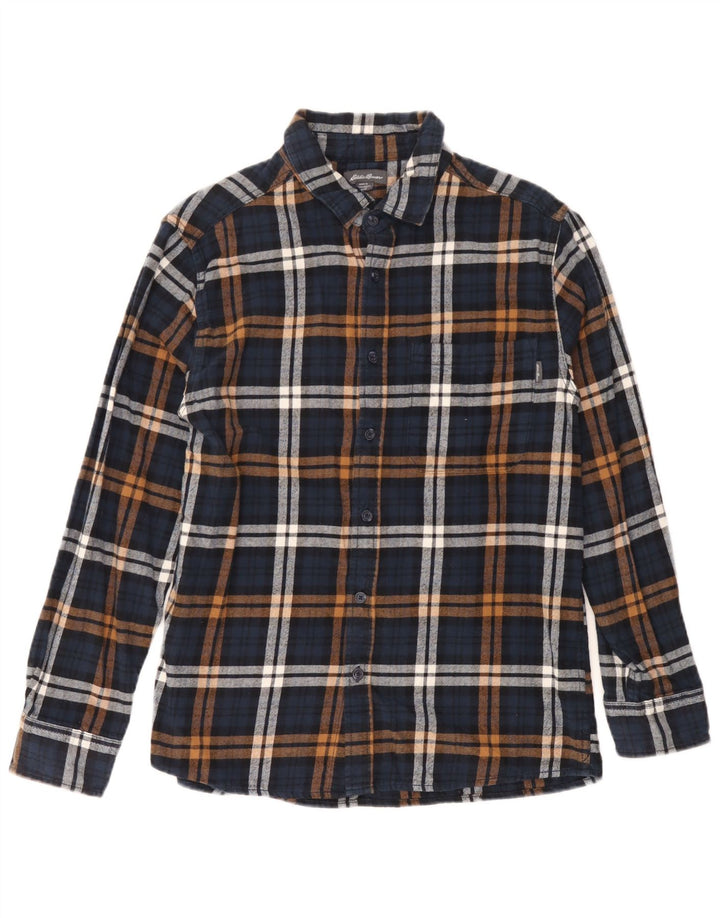 Eddie Bauer Mens Flannel Shirt Medium Navy Blue Plaid Cotton