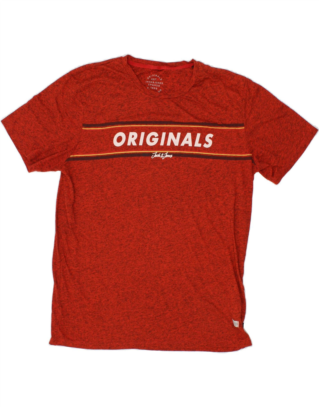 JACK & JONES Mens Graphic T-Shirt Top 2XL Red Flecked Polyester Vintage Jack & Jones and Second-Hand Jack & Jones from Messina Hembry 