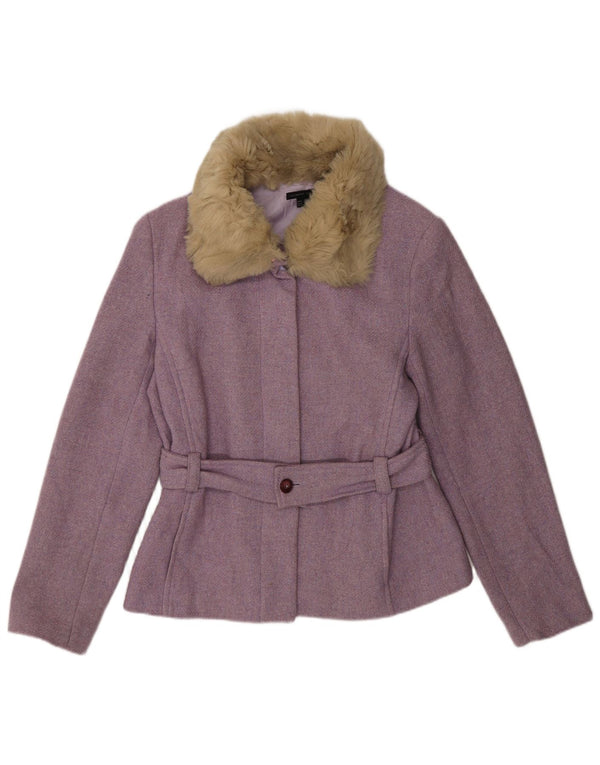 Zara Dame imiteret Pelsjakke EU 42 Medium Lilla Flecked Wool Classic