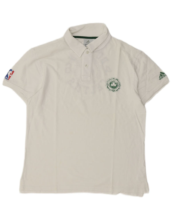 Adidas Mens Boston Celtics Graphic Polo Shirt Large White Cotton