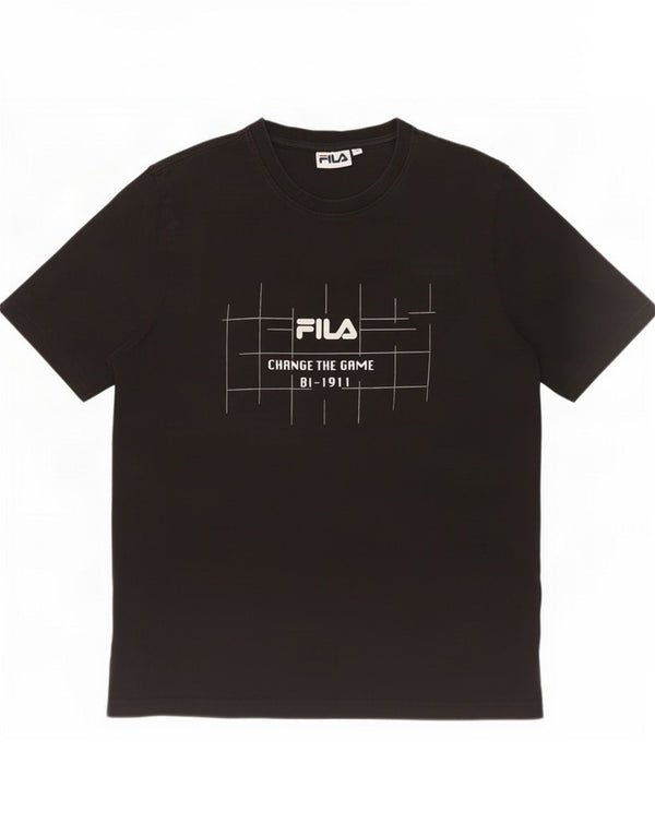 Fila Mens Graphic T-Shirt Top Médio Algodão Preto
