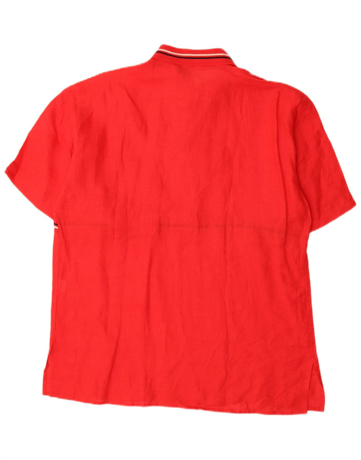Vintage Mens Short Sleeve Pullover Shirt XL Red Striped Linen