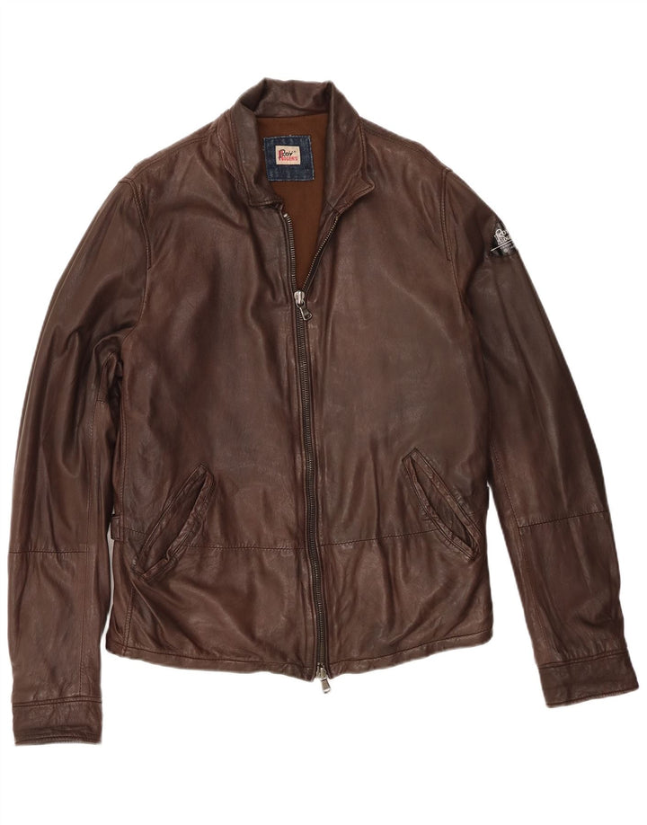 Roy Rogers Mens Leather Jacket IT 50 Large Brown Leather