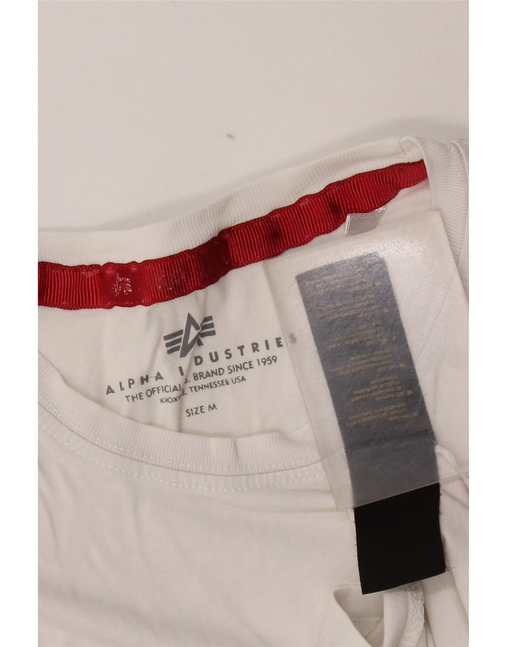 Alpha Industries Mens Graphic T-Shirt Top Medium White Striped Cotton
