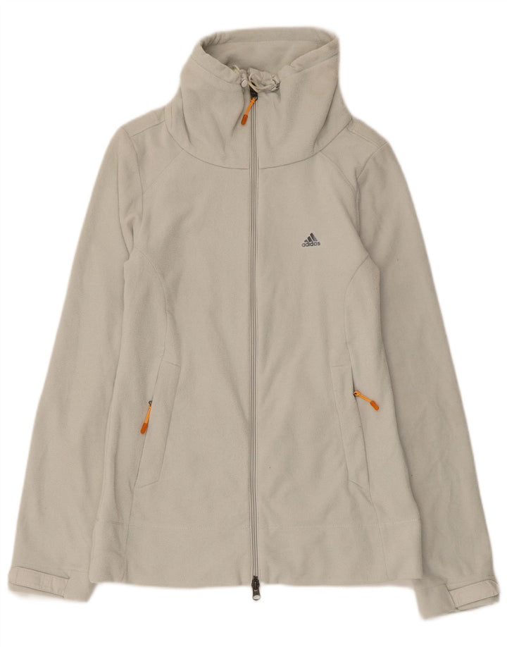 Adidas Womens Fleece Jacket UK 12 Medium Grey Striped Polyester