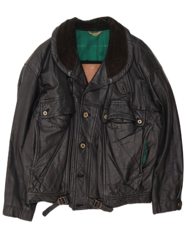 Giacca in pelle vintage da uomo UK 42 XL nera