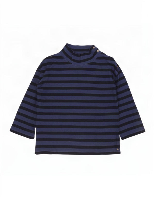 Fat Face Womens Top 3/4 Sleeve UK 14 Large Navy Blue Striped Cotton