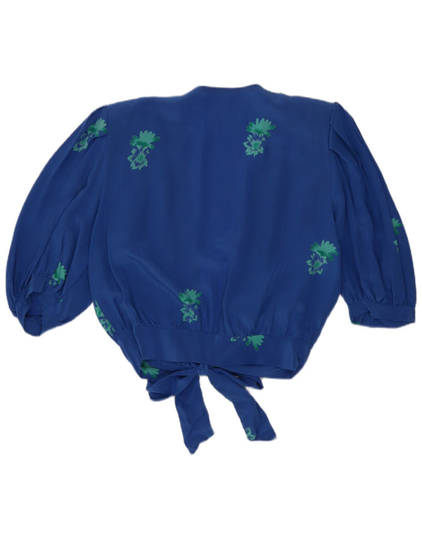 Vintage Womens Crop Cardigan Top UK 14 Medium Blue Floral
