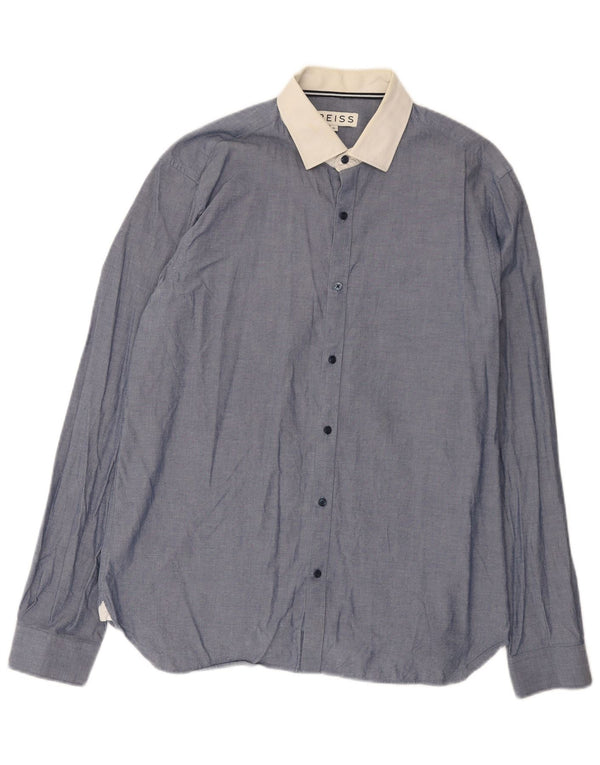 Reiss Mens Shirt XL Blue Colourblock Cotton