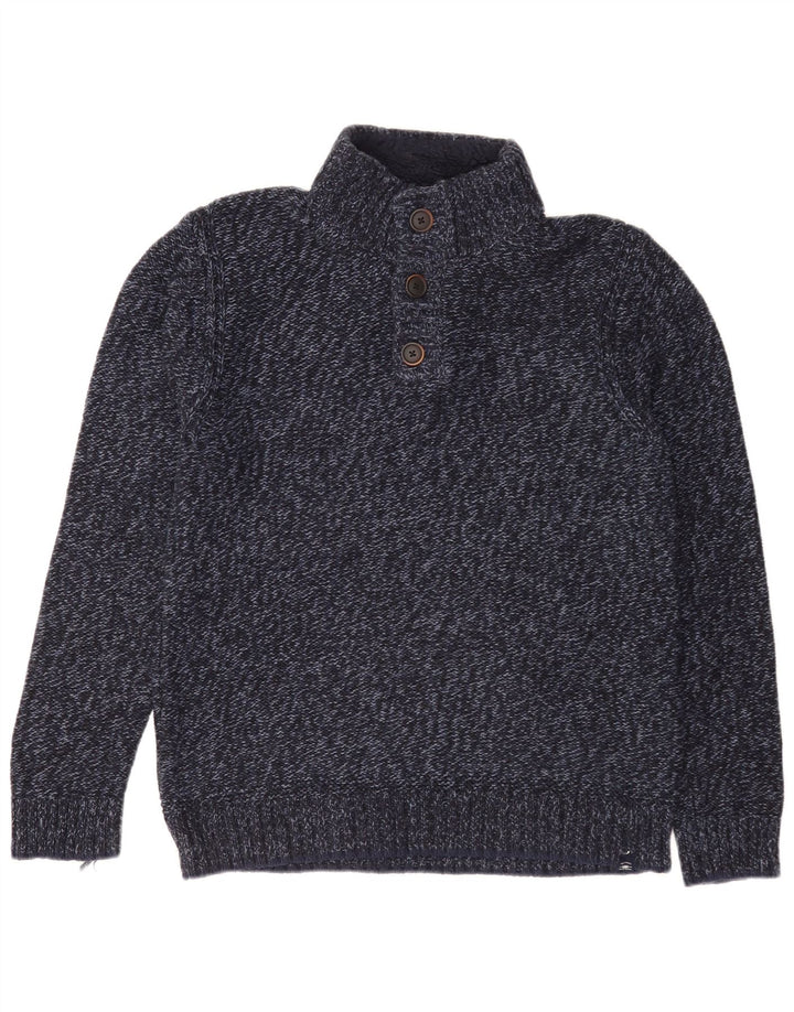 Fat Face Mens Button Neck Jumper Sweater Medium Navy Blue Flecked Cotton