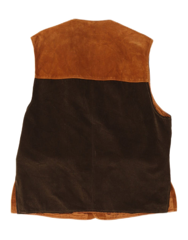Gilet vintage da uomo in pelle scamosciata IT 52 XL in pelle color block beige