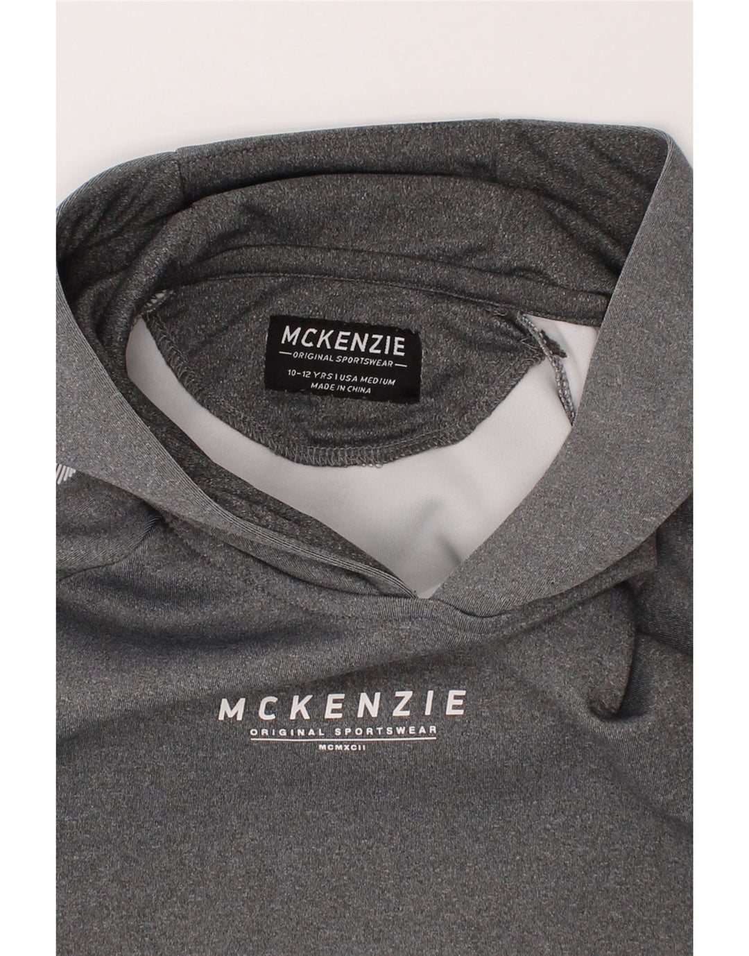 MCKENZIE Boys Graphic Hoodie Jumper 10-11 Years Grey Polyester Vintage Mckenzie and Second-Hand Mckenzie from Messina Hembry 