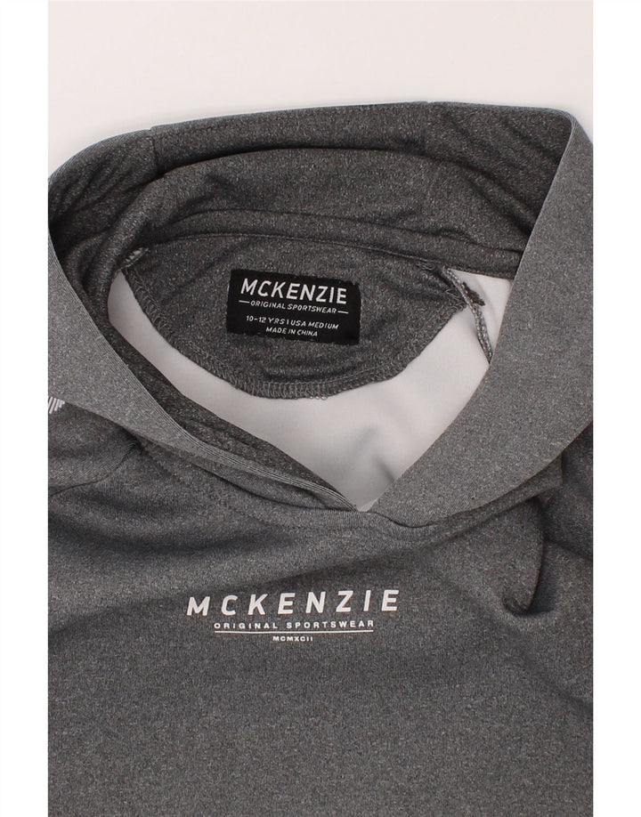 MCKENZIE Boys Graphic Hoodie Jumper 10-11 Years Grey Polyester Vintage Mckenzie and Second-Hand Mckenzie from Messina Hembry 