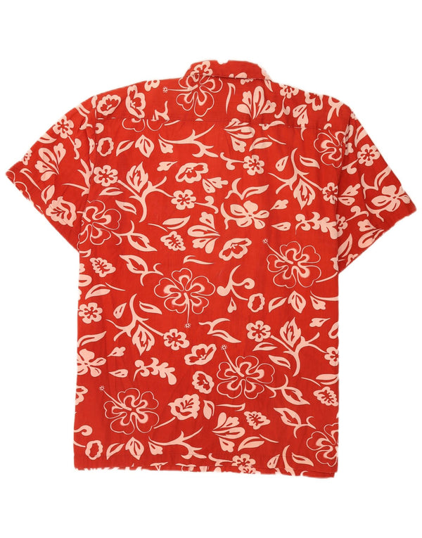 Vintage hombres hawaiano manga corta camisa XL rojo floral algodón