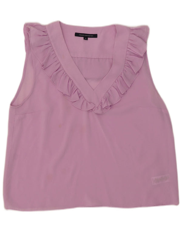 French Connection Damen-Blusenoberteil mit Rüschen vorne, ärmellos, UK 18, XL, Rosa