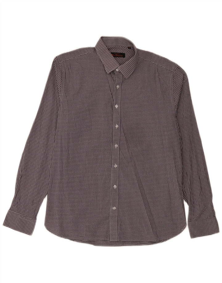 Ben Sherman Mens Shirt Size 16 Large Purple Gingham Cotton