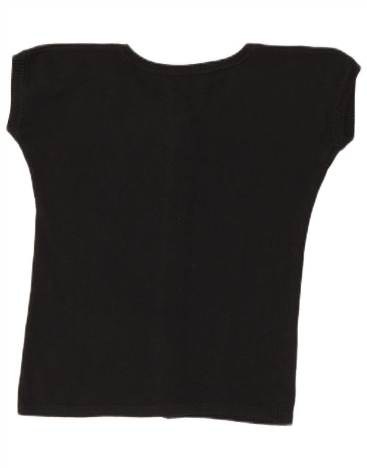 Benetton Womens Knit Crop Top IT 46 Large Black Cotton