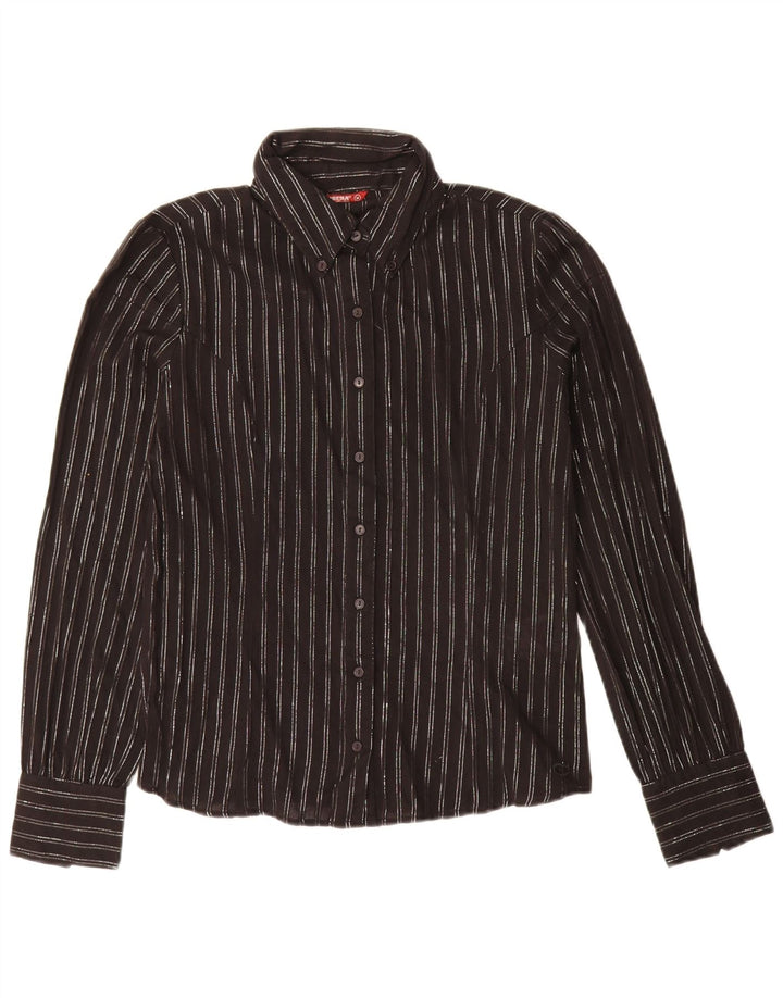 Carrera Womens Shirt UK 14 Medium Black Striped Cotton
