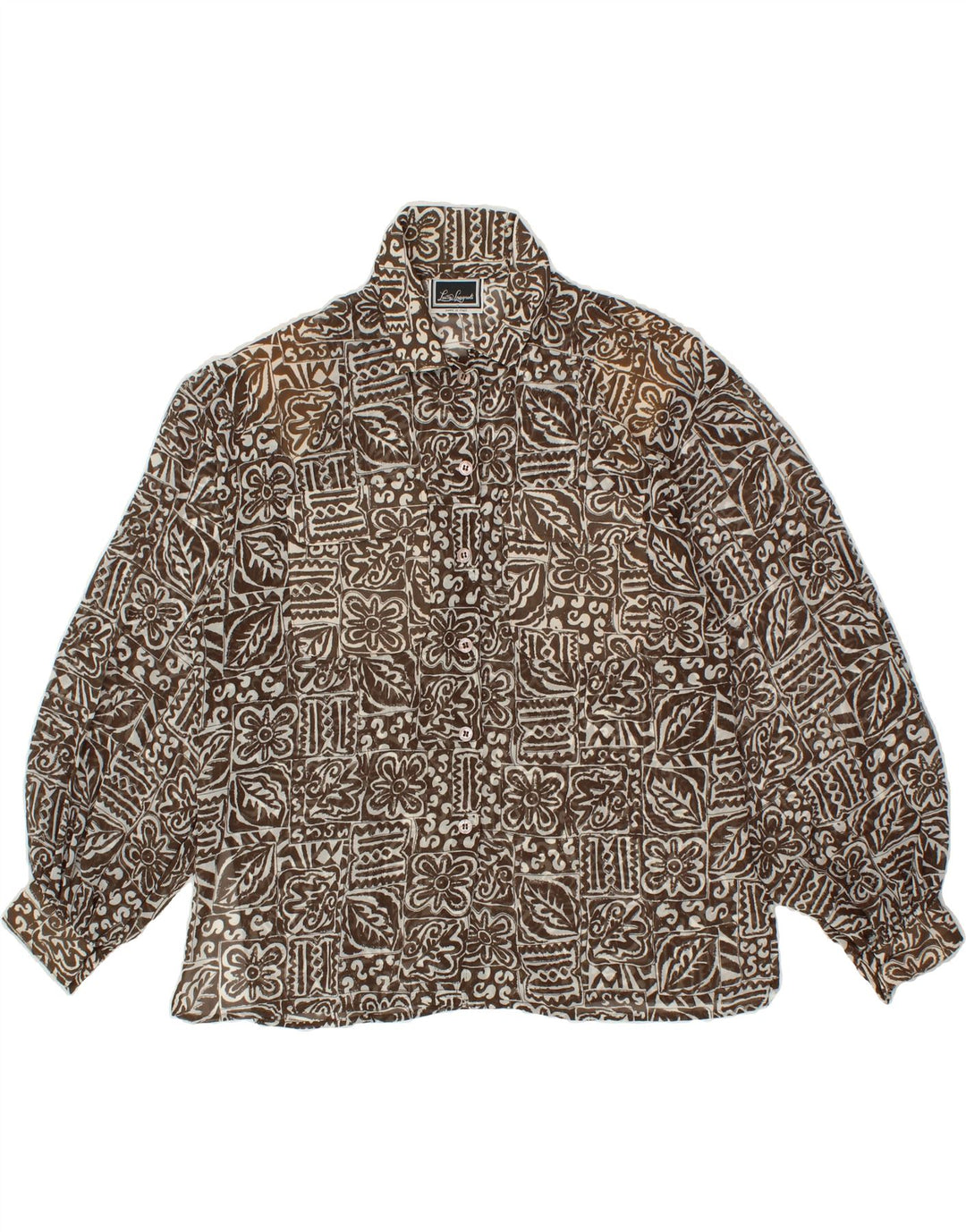 LUISA SPAGNOLI Womens Abstract Pattern Shirt Blouse UK 16 Large Brown Vintage Luisa Spagnoli and Second-Hand Luisa Spagnoli from Messina Hembry 