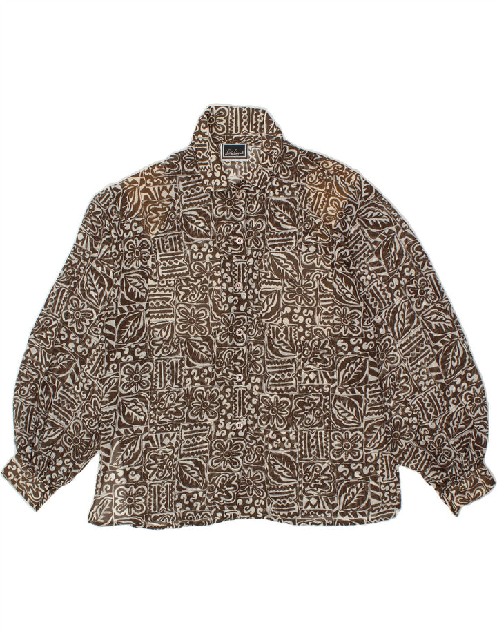 LUISA SPAGNOLI Womens Abstract Pattern Shirt Blouse UK 16 Large Brown Vintage Luisa Spagnoli and Second-Hand Luisa Spagnoli from Messina Hembry 
