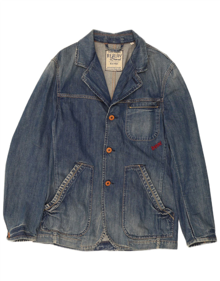 Jachetă pentru bărbați Replay din denim cu 3 nasturi, UK 38, bumbac albastru mediu