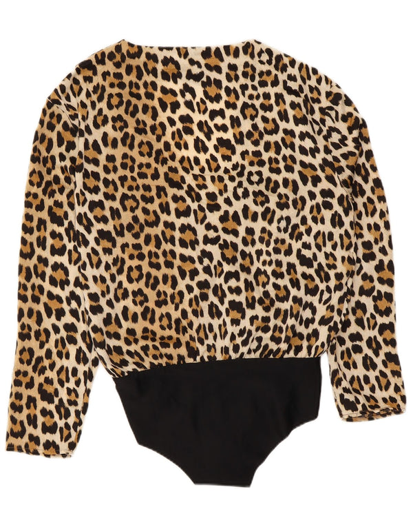 Zara Body Manga Larga Mujer UK 40 Small Marrón Animal Print Poliamida